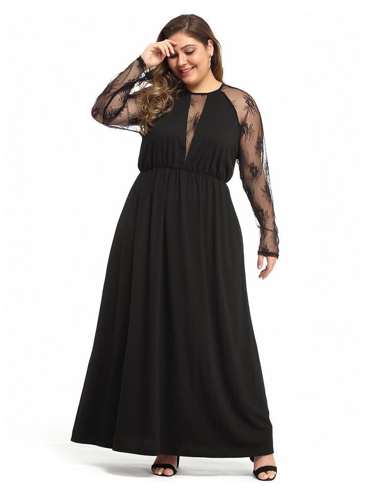 Elegant Deep V-neck Sheer sleeve Maxi Dress