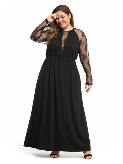 Elegant Deep V-neck Sheer sleeve Maxi Dress