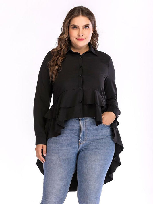 Irregular Ruffle Button Up Lapel Shirt