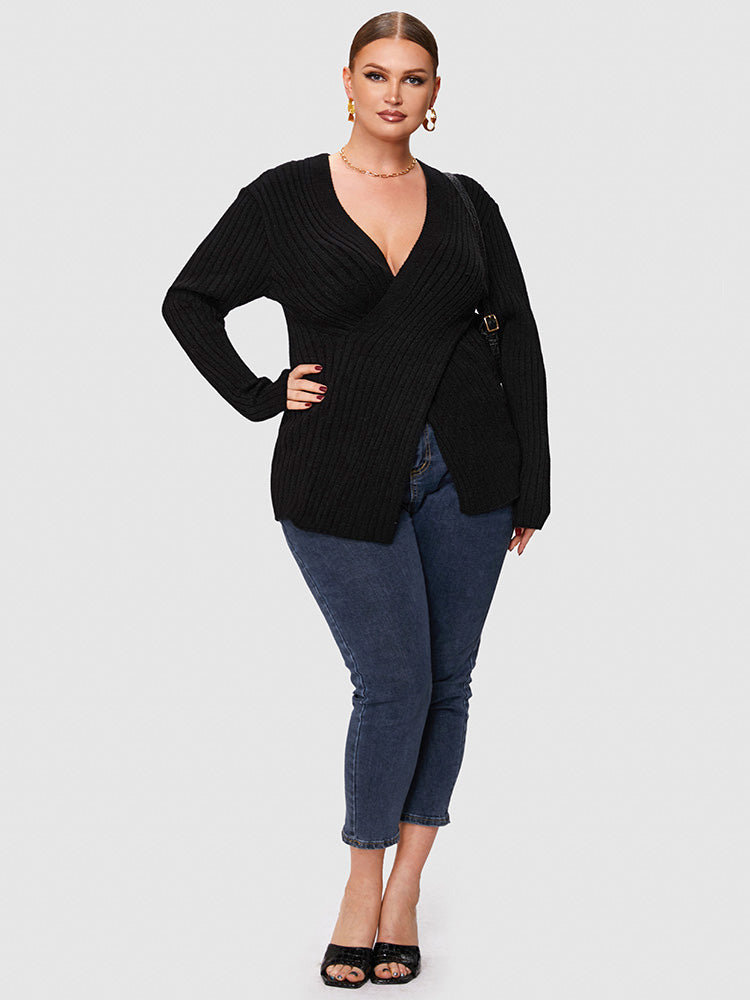 Ribbed Knit Crisscross Sweater