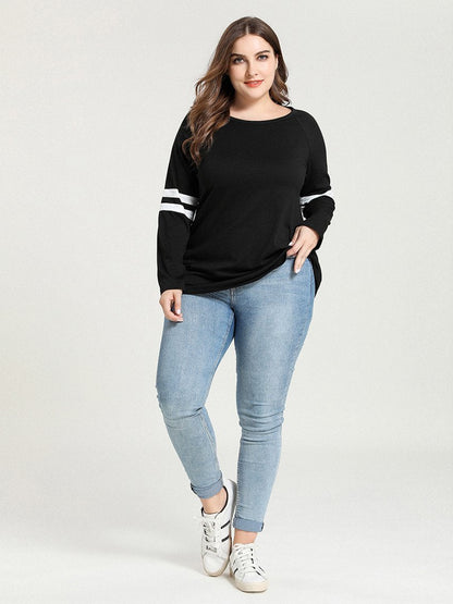 Stripe Sleeve Round Neck T-shirt
