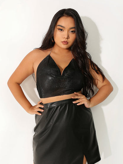 Sexy Shiny Sequin Strap Crop Top