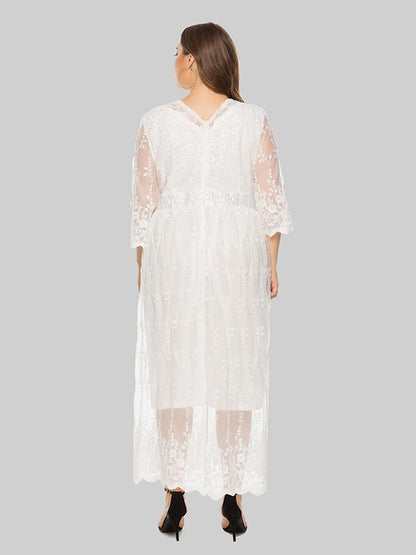 Elegant Lace Half Sleeve Maxi Dress