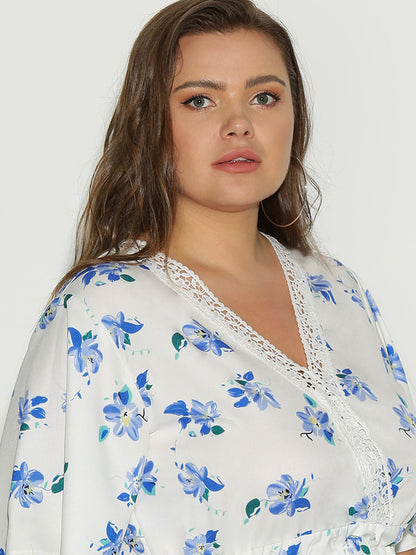 Ditsy Floral Lace Neck Dress