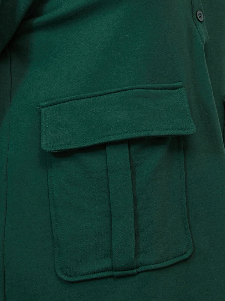 Pocket Button Hooded Sweatshirt Dress