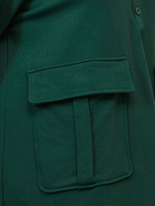 Pocket Button Hooded Sweatshirt Dress