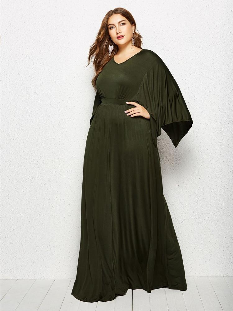 Solid Color Bat Sleeve Maxi Dress
