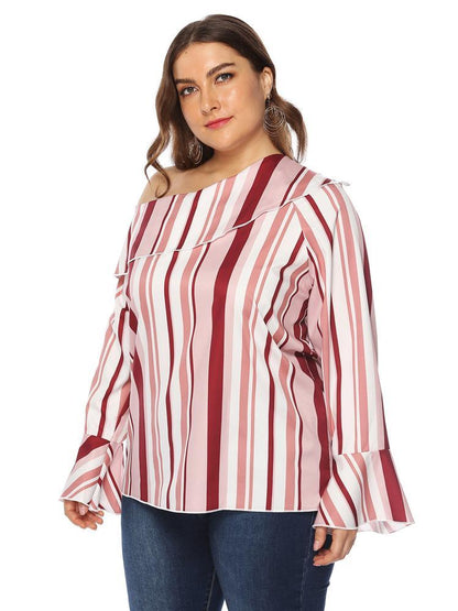 Stripe Off-shoulder Flared Sleeve Top