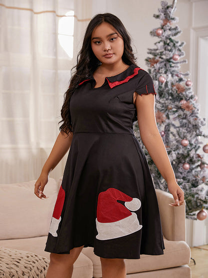 Christmas Hat Pattern Collared Dress