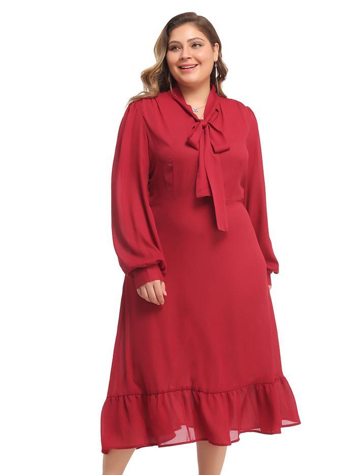 Bow Tie Ruffle Lantern Sleeve Maxi Dress