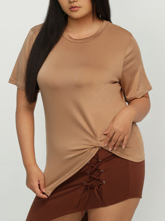 Ruched Irregular Hem T-Shirt