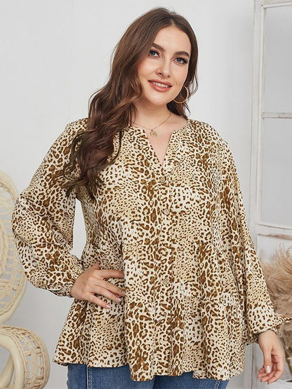 Leopard Printed V-neck Loose Blouse