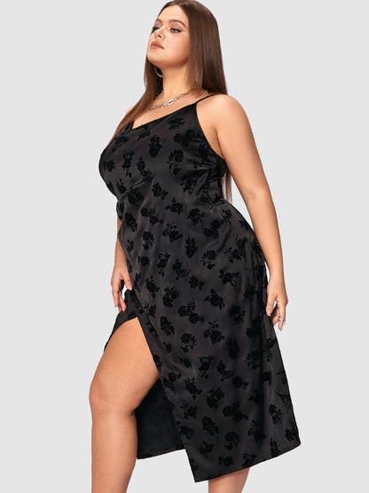 Flower Print Satin Split Cami Dress