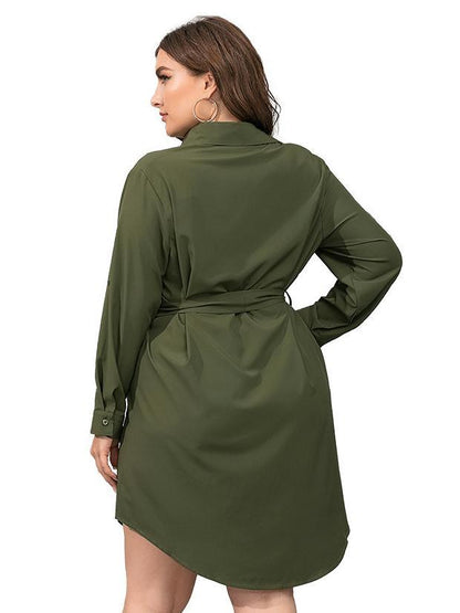 Single0breasted Belt Lapel Shirt Dress
