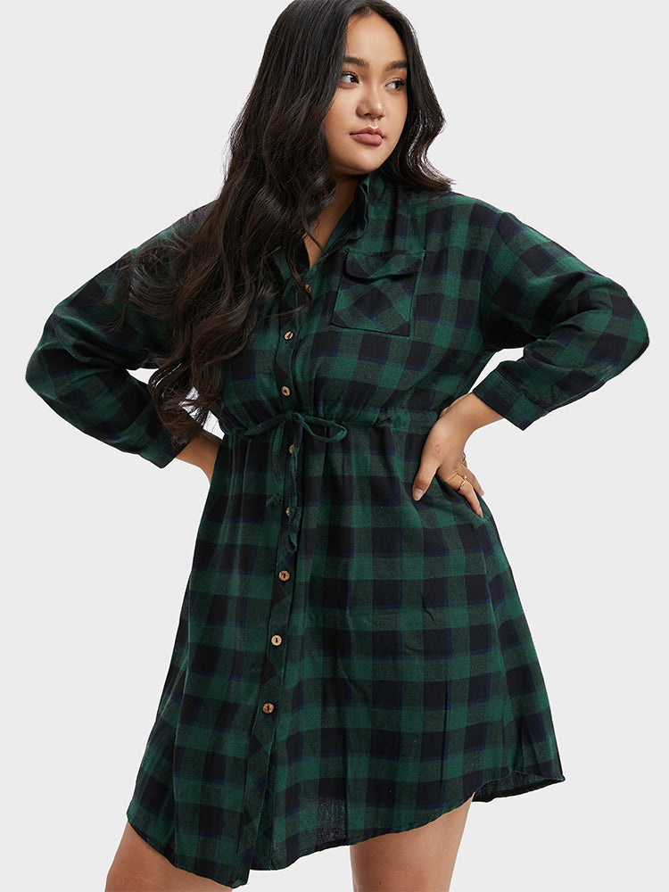 Plaid Button Shirt Dress