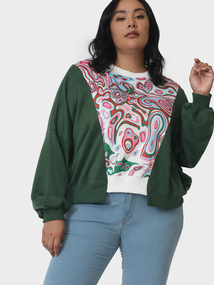 Asymmetrical Patchwork Crew Neck Sweatshirt