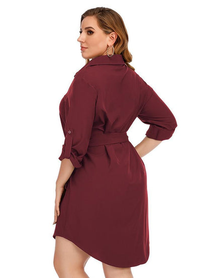 Single0breasted Belt Lapel Shirt Dress