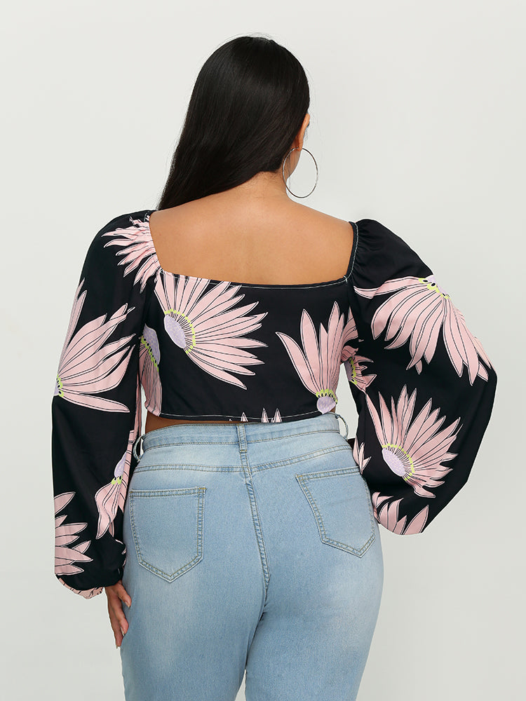 Floral Knotted Front Crop Top