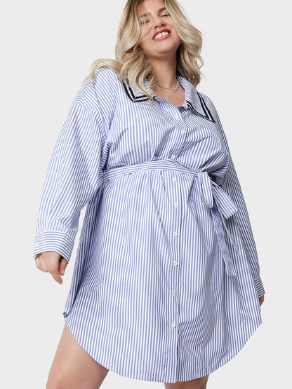 Lapel Collar Curved Hem Shirt Dress