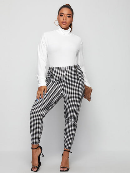 Solid Turtleneck Rib-knit Tee