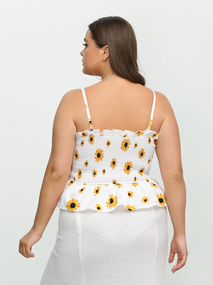 Daisy Shirred Frill Trim Crop Top