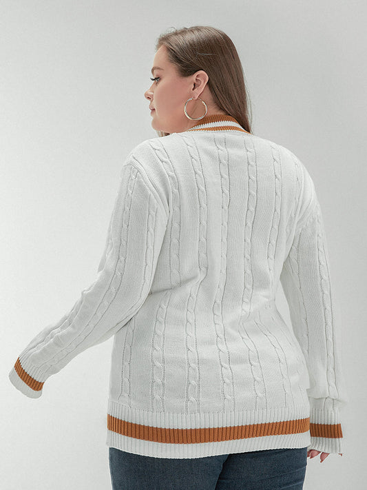 Stripe Printing V-neck Sweater