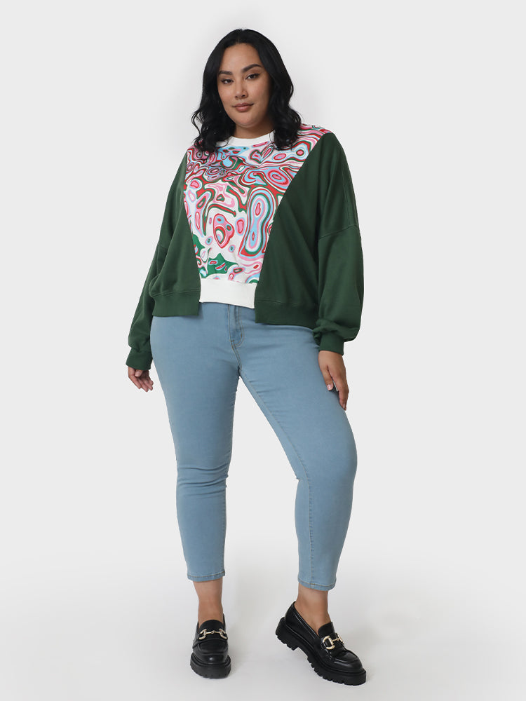 Asymmetrical Patchwork Crew Neck Sweatshirt