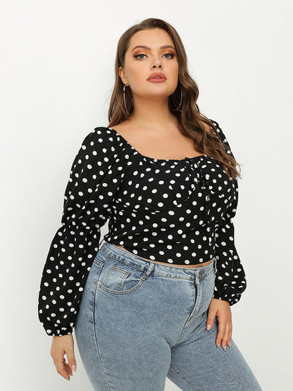 Puff Sleeve Polka Dot Crop Blouse