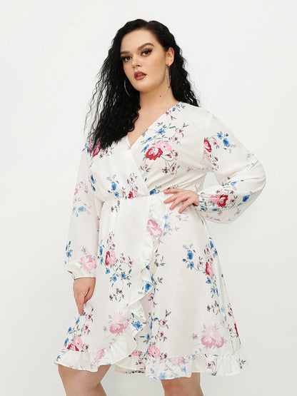 Ruffled V-neck Wrap Dress