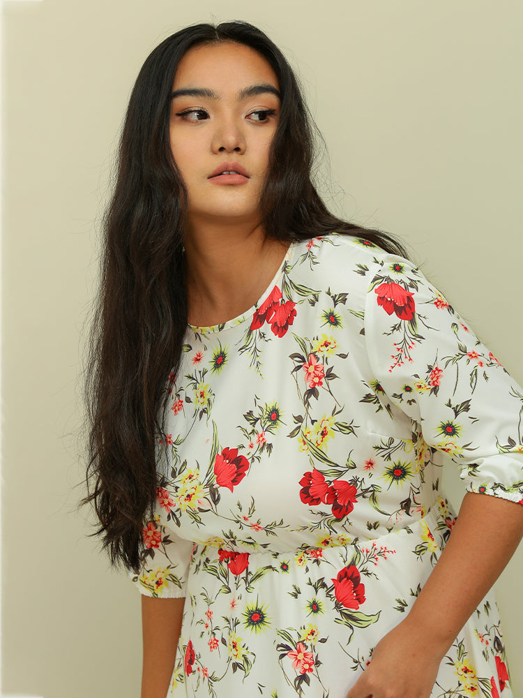 Half Sleeve Floral Dress