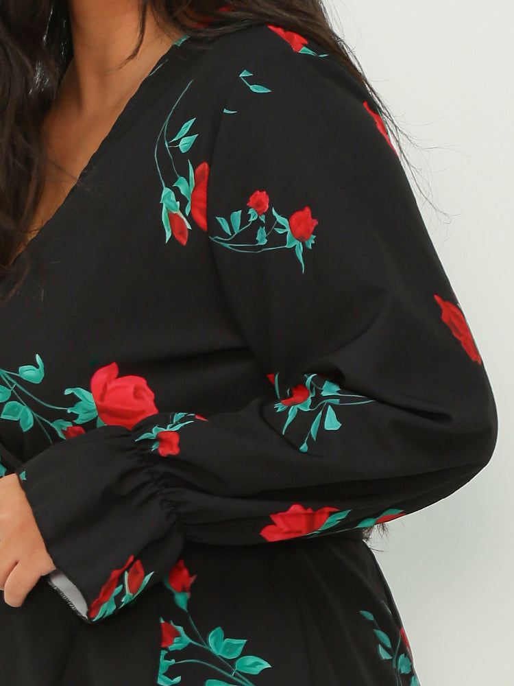 Irregular Hem Ruffled Floral Dress