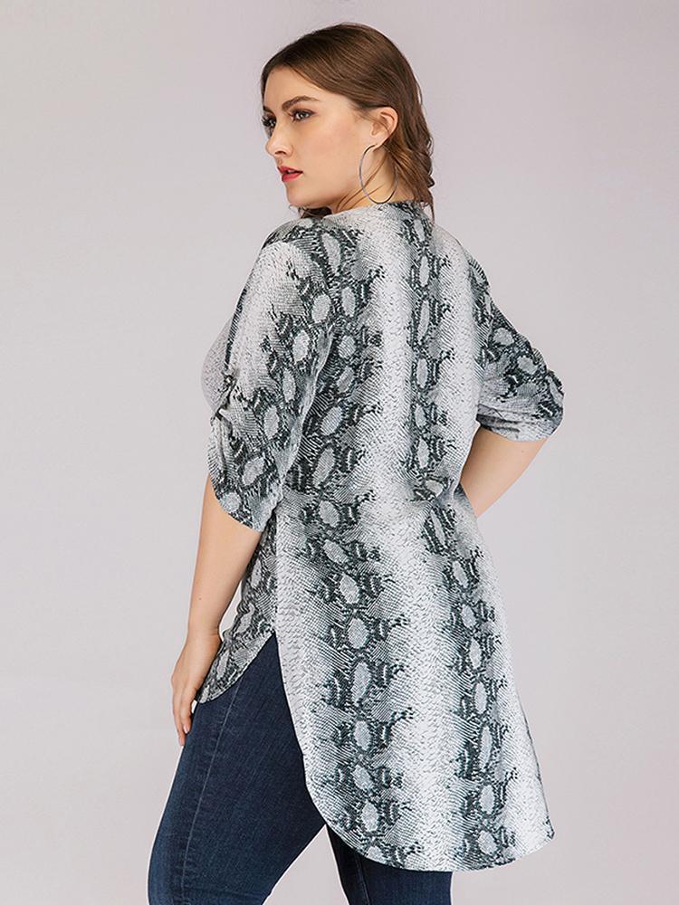 Snake Printed Henley Collar Blouse