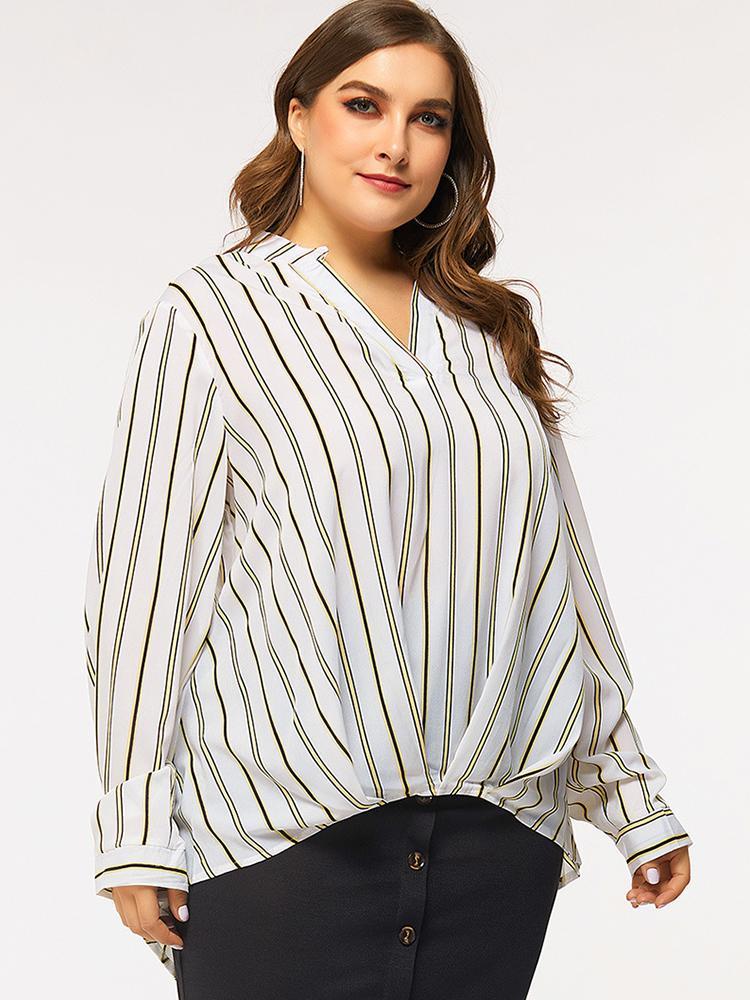 Striped V-neck Commute Blouse