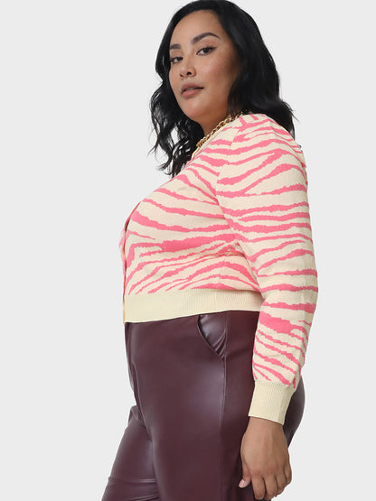 Tiger Grain Button Patchwork Sweater