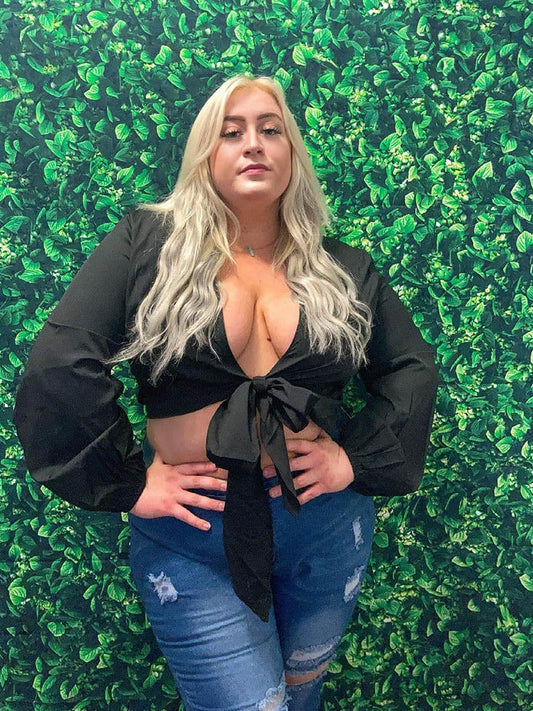 Knot Lantern Sleeve Crop Top