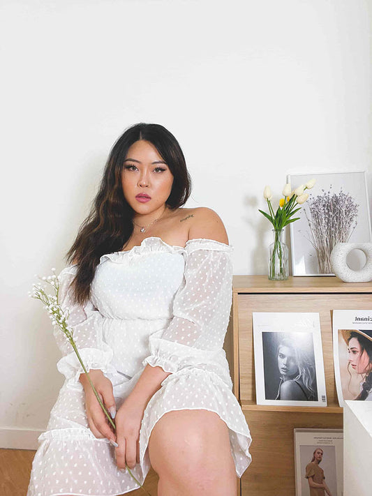 Frill Trim Lantern Sleeve Dress