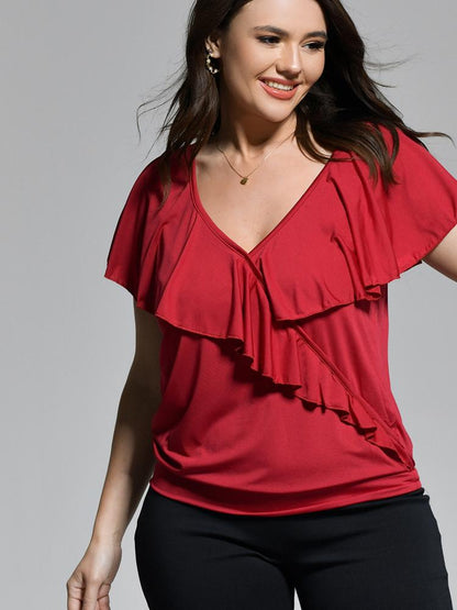 Ruffle Sleeve V-Neck T-Shirt