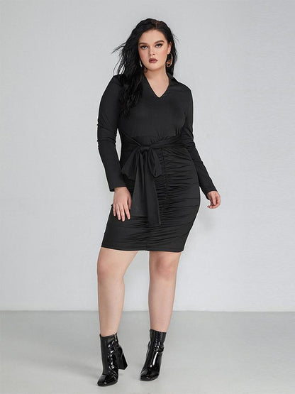 Lace-up Folds Bodycon Dress