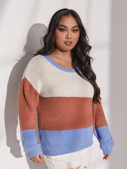 Contrast Stitching Crew Neck Sweater