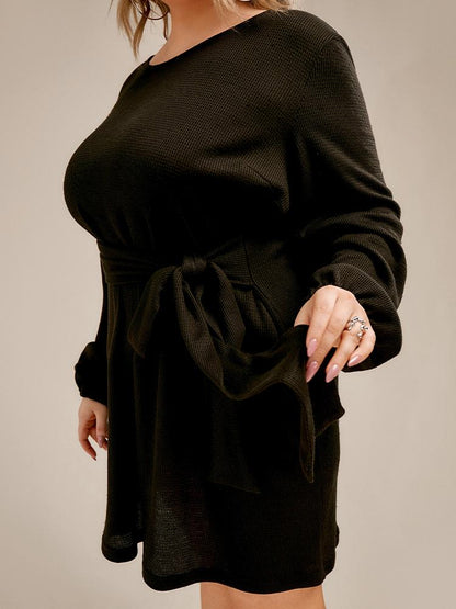 Solid Tie Round Neck Mini Dress