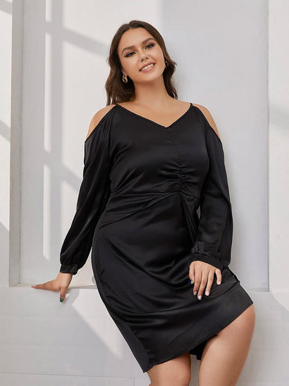 Solid Irregular Hem Cold Shoulder Dress