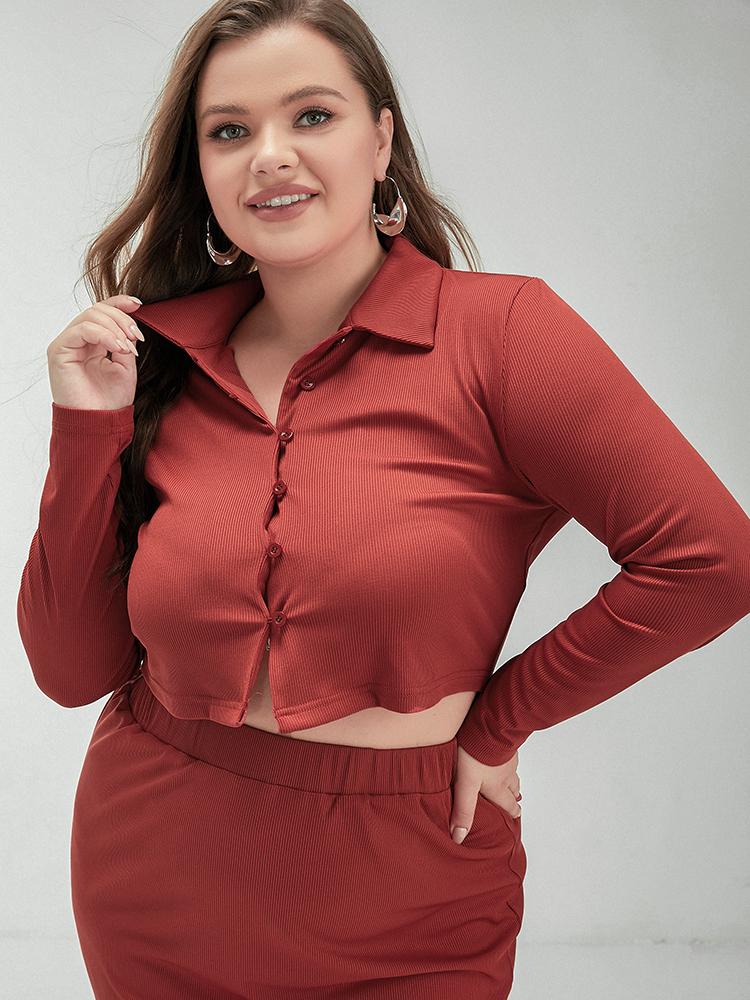 Solid Button Lapel Crop Top