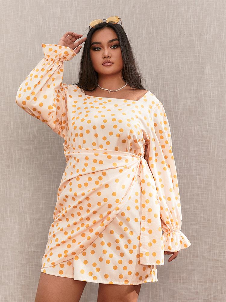 Polka Dot Lace Long Sleeve Dress
