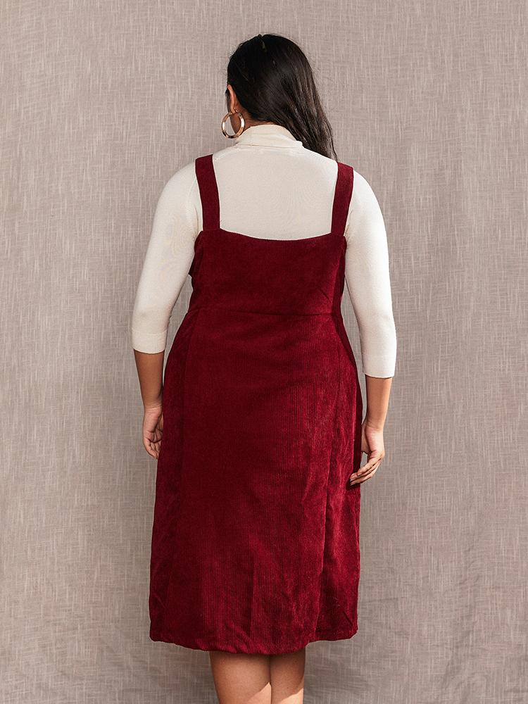 Corduroy Button Through Strap Dress