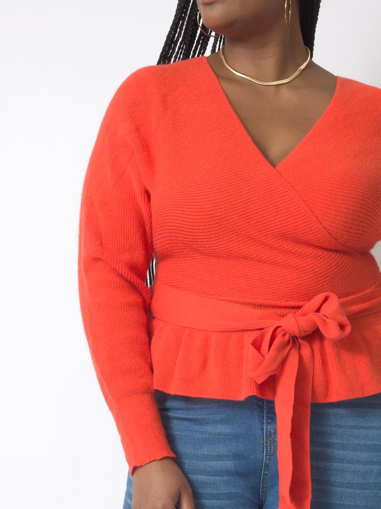 Ruffled V-neck Lace Sweater