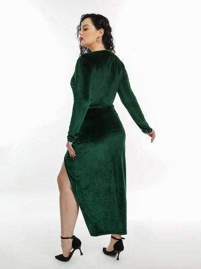 Sexy High Slit Long Sleeve Dress