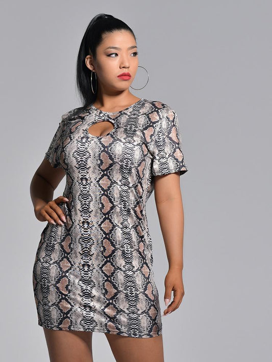 Cut Out Snake Printed Dress