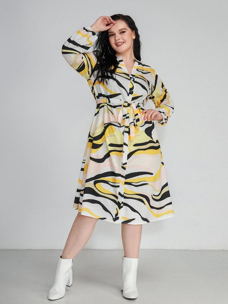 Abstract Print Knotted Waist Dress