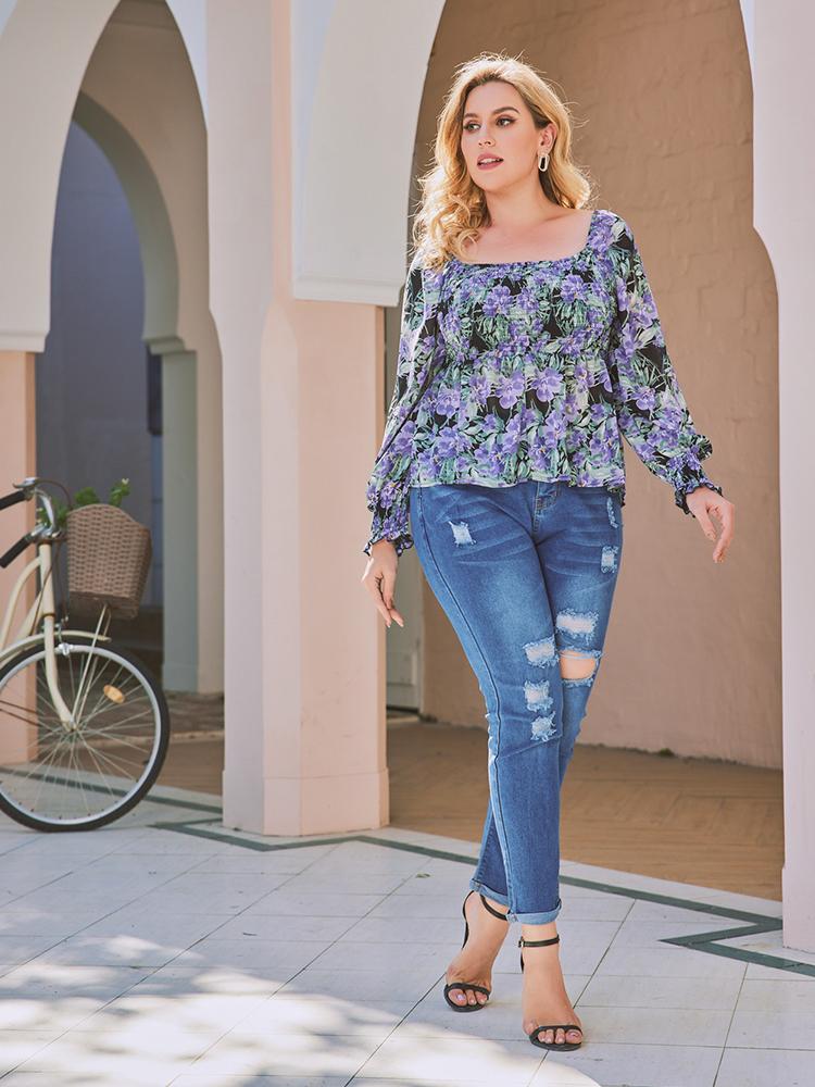 Floral Printed Shirred Blouse