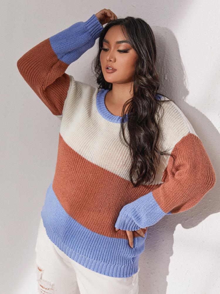 Contrast Stitching Crew Neck Sweater